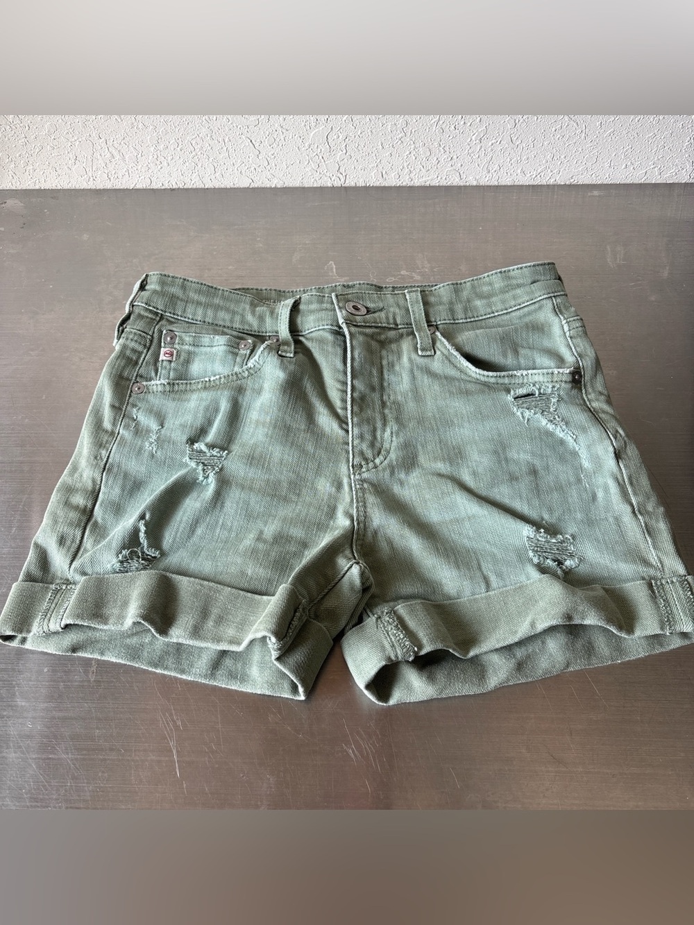 Adriano Goldschmied Green Distressed Denim Shorts✨